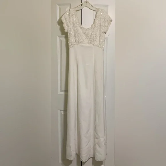 Vintage Wedding Empire Waist 9/10 Beaded BodiceRoundedCollar - Picture 2 of 15